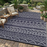 Garvee Outdoor Rug 9x12 Waterproof Patio Rug for Camping, Reversible Plastic Straw Rug, Dark Blue/White - Dark Blue/White