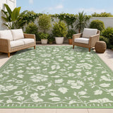 Garvee Floral Outdoor Rug 8x10 Waterproof Vintage Plastic Straw Rug for Patio Backyard Camper Green - Floral|Green