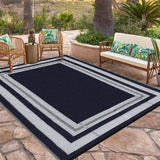 Garvee Outdoor Rug 9x12 Waterproof Reversible Plastic Straw Rug for Patio, Camping, RV, Picnic - Black Blue Panel - Black Blue/White