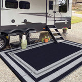 Garvee Outdoor Rug 9x18 Waterproof Plastic Straw Rug for Camping with Carry Bag, Reversible, Easy Cleaning, Portable, Multi-Scene Use, Blue - Black Blue/White