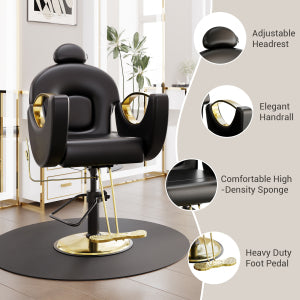 Garvee Hydraulic Reclining Barber Chair for Entryway – 360° Swivel, Adjustable Height, Heavy Duty PU Leather, Comfortable & Easy to Clean, Metal Base, Ideal for Home or Salon Storage – Black