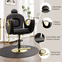 Garvee Hydraulic Reclining Barber Chair for Entryway – 360° Swivel, Adjustable Height, Heavy Duty PU Leather, Comfortable & Easy to Clean, Metal Base, Ideal for Home or Salon Storage – Black