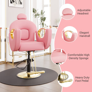 Garvee Hydraulic Reclining Salon Chair for Entryway – 360° Swivel, Adjustable Height, Heavy Duty PU Leather, Comfortable & Easy to Clean, Stable Base, Perfect for Home, Spa, Barbershop Storage – Pink