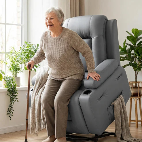 Garvee Power Lift Recliner Chair - Heat and Massage, Adjustable Back and Legs, PU Leather Electric Lift Chair Designed for Mobility Aid Elderly Relaxation, Grey
