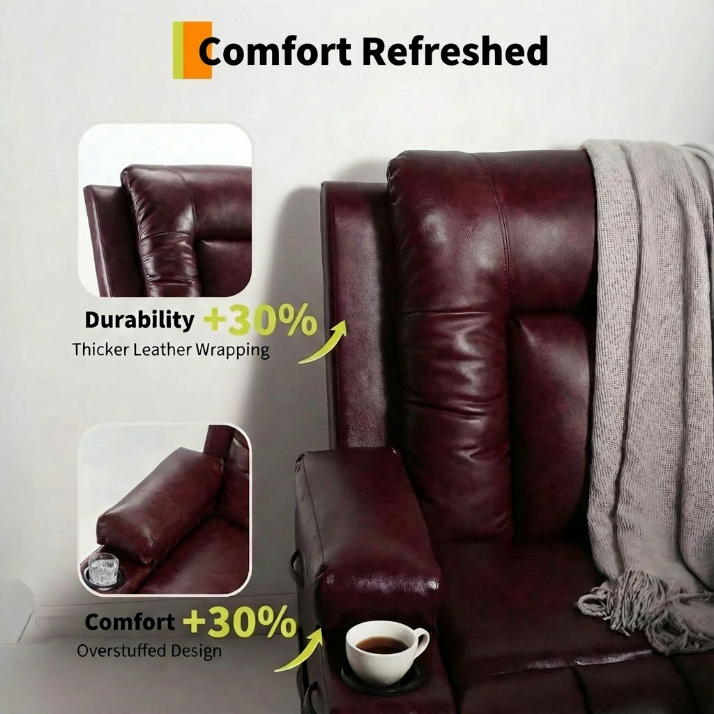 Garvee Power Lift Recliner Chair - Heat and Massage, Adjustable Back and Legs, PU Leather Electric Lift Chair Designed for Mobility Aid Elderly Relaxation, Claret