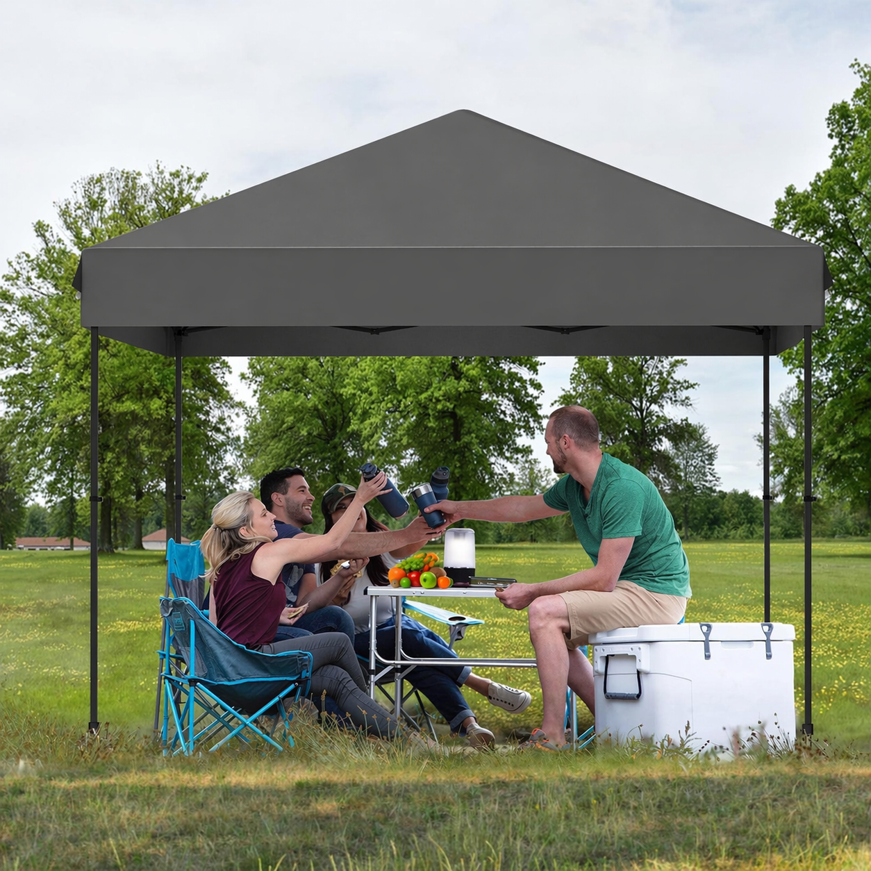 Garvee 10'x10' Pop-Up Canopy Tent - Waterproof Portable Sun Shelter with Roller Bag, Sandbags & Stakes for Picnic, Camping & Outdoor Events, Grey