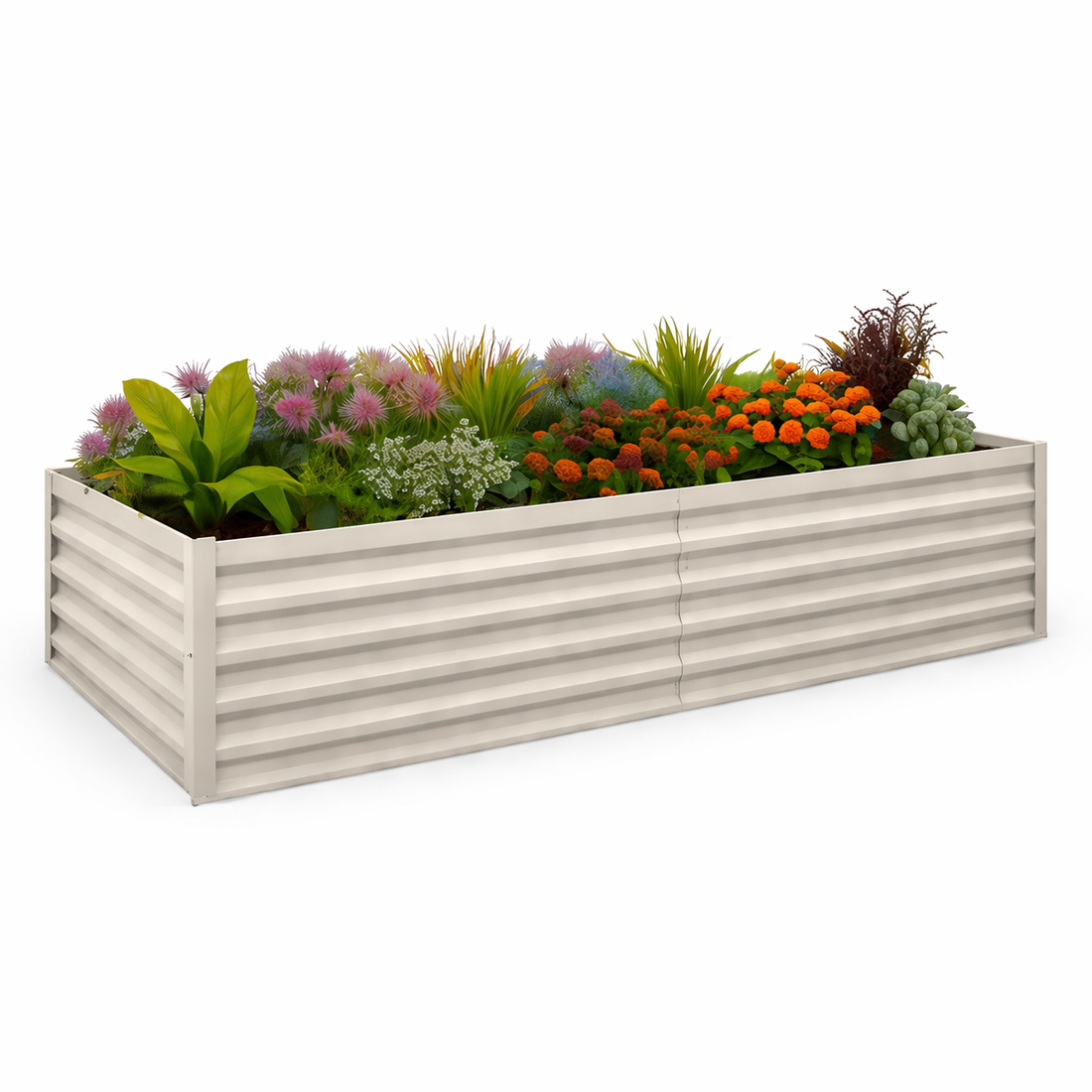 Garvee 8x4x2 Ft Galvanized Raised Garden Bed, 24" Tall Metal Planter Box, Rust-Resistant Beige Outdoor Gardening