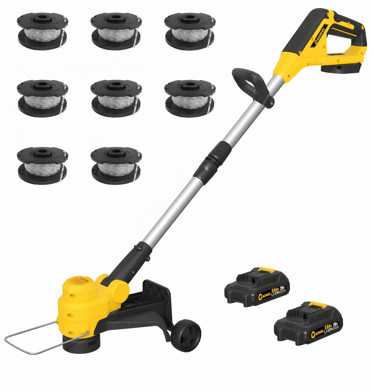 Garvee 20V Grass Trimmer With Dual Lithium Batteries, 8 Cutting Lines, Portable Electric Garden Cutter, Lightweight Design, Yellow