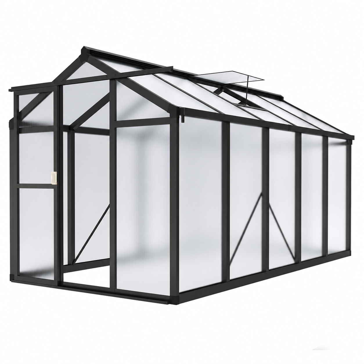 Garvee 6X10 FT Polycarbonate Greenhouse With Roof Vent And Lockable Push Door For Outdoors Garden Backyard Patio Lawn Black