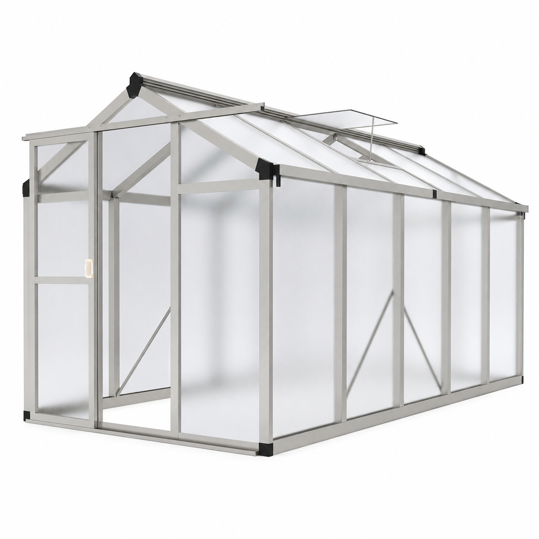 Garvee 6x10 FT Polycarbonate Greenhouse for Outdoors with Ground Nails and Vent Windows, Silver
