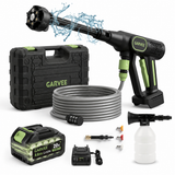 Garvee 320 PSI wire-free Portable Pressure Washer - 20V Brushless Power Cleaner with 6-in-1 Adjustable Nozzle, Foam Cannon, 26FT Hose, Rechargeable Battery & Charger for Car, Home, Patio Cleaning, Black + Green 2290u - Green