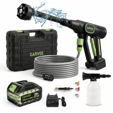 Garvee 320 PSI wire-free Portable Pressure Washer - 20V Brushless Power Cleaner with 6-in-1 Adjustable Nozzle, Foam Cannon, 26FT Hose, Rechargeable Battery & Charger for Car, Home, Patio Cleaning, Black + Green 2290u