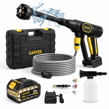 Garvee 20V Wireless Brushless Pressure Washer – 320 PSI Portable Power Washer – 6-in-1 Adjustable Nozzle, Foam Cannon, 26ft Hose – Rechargeable Battery & Charger – For Car, Home, Patio, Outdoor Cleaning – Black + Yellow 108u
