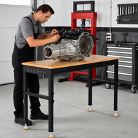 Garvee 60 In Adjustable Height Workbench with Heavy Duty Rubberwood Tabletop, Built-In Power Outlets for Garage, Workshop, Repair Shop, Home, Office, Black
