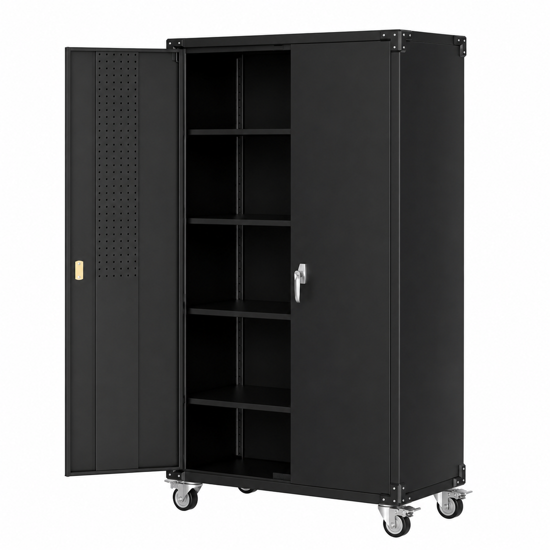 Garvee Garage Storage Cabinet 72 in Locking with Wheels and Pegboard, Heavy-Duty Steel, Workshop Home Office Organizer, Black