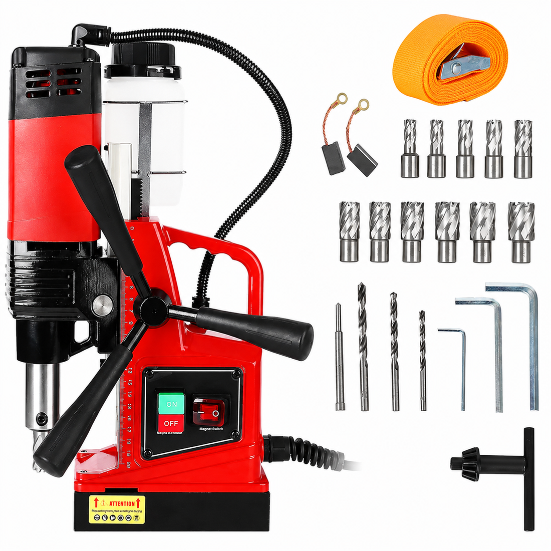 Garvee Portable Electric Mag Drill Press 1300W Copper Motor 2922 lbff Magnetic Force 1.6in Boring Diameter Variable Speed 550RPM
