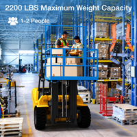 Garvee  43"x45" 2-Man Forklift Safety Cage Work Platform (Man Basket) - Heavy-Duty Steel, Anti-Slip, Collapsible w/ Wheels, 2200 lb Capacity - Square Tube, Blue