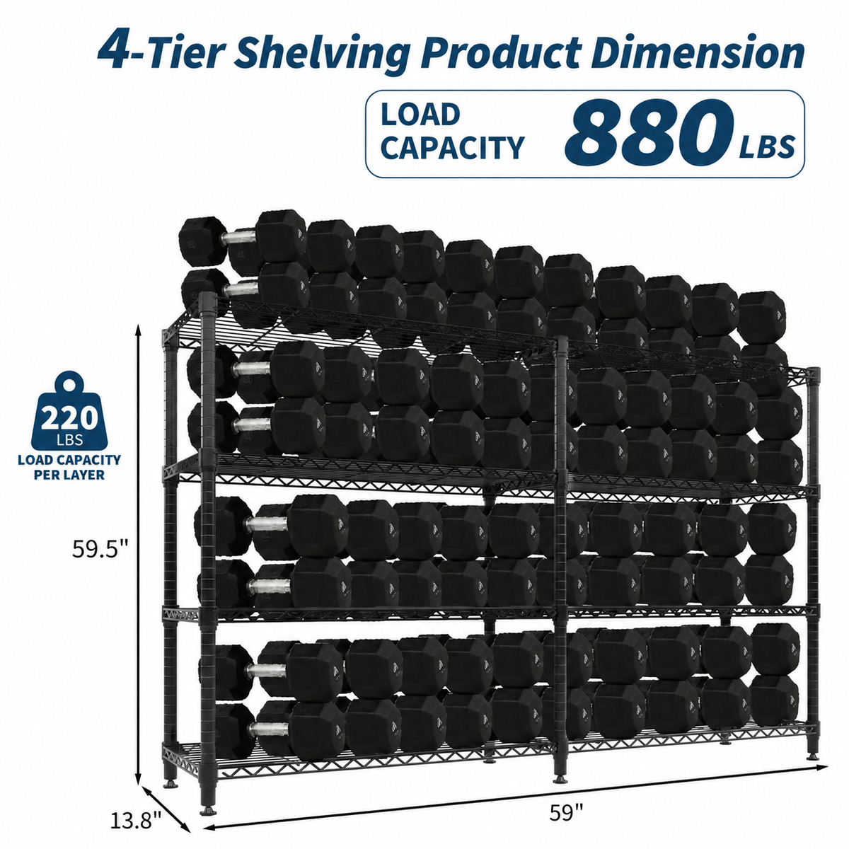 Garvee 59"W 4 Tier Heavy Duty Shelving, 880 LBS Capacity, Wire Shelving Unit, Metal Storage Shelves With Adjustable Shelves, L-Shaped Corner Rack For Kitchen Pantry Home & Commercial, 13.8"D X 59"W X 59.5"H