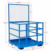 Garvee  43"x45" 2-Man Forklift Safety Cage Work Platform (Man Basket) - Heavy-Duty Steel, Anti-Slip, Collapsible w/ Wheels, 2200 lb Capacity - Square Tube, Blue