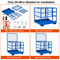 Garvee  43"x45" 2-Man Forklift Safety Cage Work Platform (Man Basket) - Heavy-Duty Steel, Anti-Slip, Collapsible w/ Wheels, 2200 lb Capacity - Square Tube, Blue