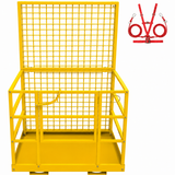 Garvee 43"x45" 2-Man Forklift Safety Cage Work Platform (Man Basket) Heavy-Duty Steel, Collapsible w/ Wheels, Safety Harness & Lock, 2200 lb Capacity - Square Tube, Yellow - Yellow