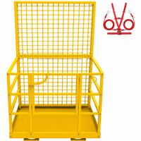 Garvee 43"x45" 2-Man Forklift Safety Cage Work Platform (Man Basket) Heavy-Duty Steel, Collapsible w/ Wheels, Safety Harness & Lock, 2200 lb Capacity - Square Tube, Yellow
