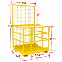 Garvee 43"x45" 2-Man Forklift Safety Cage Work Platform (Man Basket) Heavy-Duty Steel, Collapsible w/ Wheels, Safety Harness & Lock, 2200 lb Capacity - Square Tube, Yellow