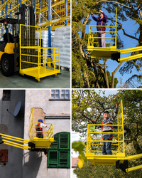 Garvee 43"x45" 2-Man Forklift Safety Cage Work Platform (Man Basket) Heavy-Duty Steel, Collapsible w/ Wheels, Safety Harness & Lock, 2200 lb Capacity - Square Tube, Yellow