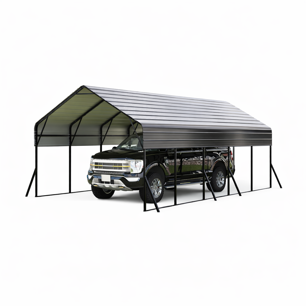 Garvee 13'x26'x11.4' Metal Carport Heavy Duty Car Ports Kit for Pickup Trucks Boats RVs Tractors Reinforced Frame with Anchors
