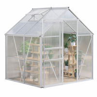 Garvee 6x6 FT Polycarbonate Greenhouse Kit – Heavy Duty Aluminum Frame, Lockable Sliding Door, Adjustable Roof Vent, Rain Gutter – Walk-In for Backyard, Patio, Home Gardening – Silver