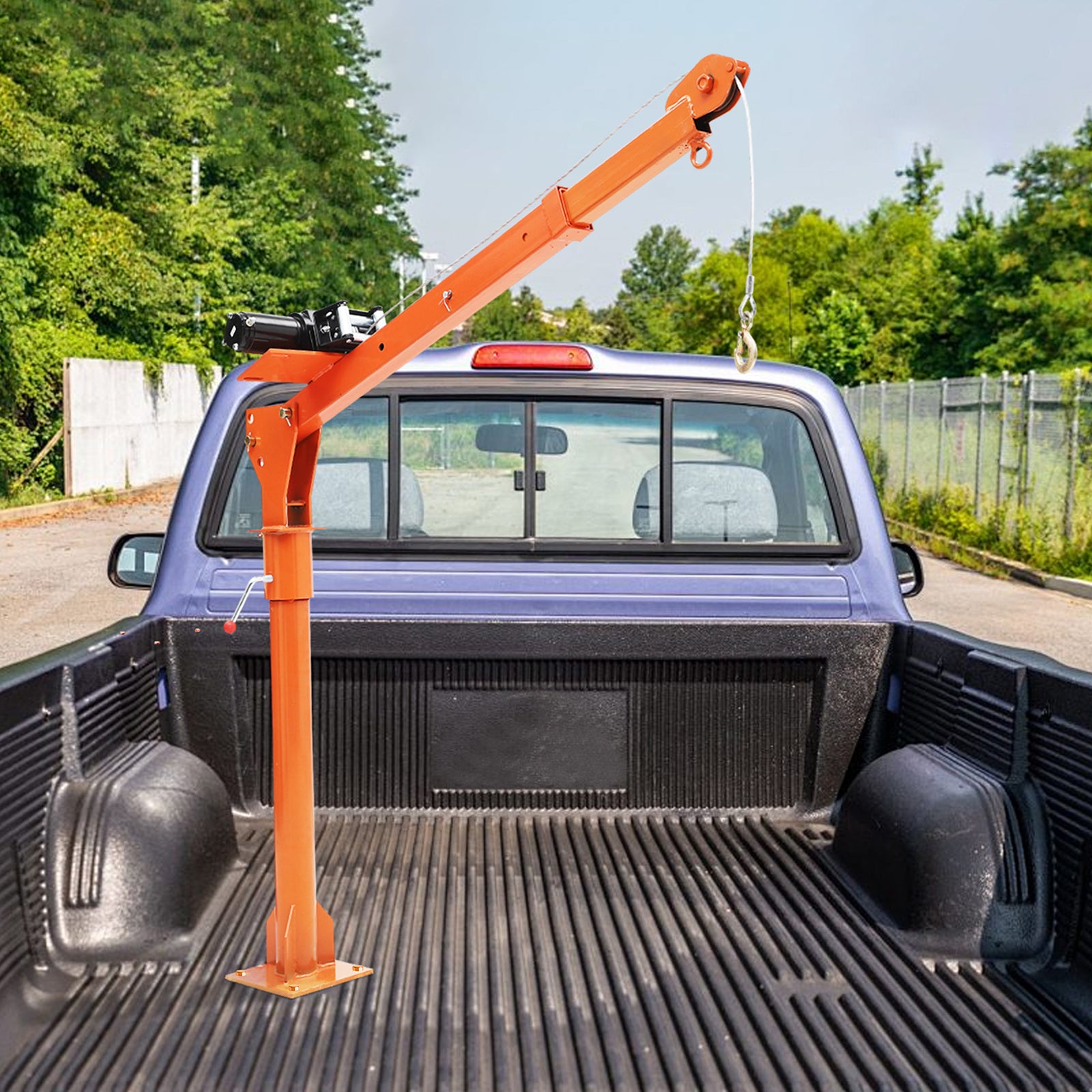 Garvee 1100 lb Electric Pickup Truck Crane with Electric Winch 3500 lb 12V, Folding Truck-Mounted Crane, Painted Steel Pickup Truck Jib Cranes Hoist 360° Swivel for Lifting Goods in Construction Factory