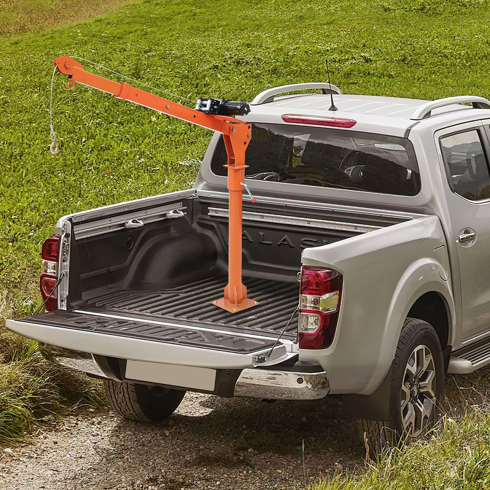 Garvee 1100 lb Electric Pickup Truck Crane with Electric Winch 3500 lb 12V, Folding Truck-Mounted Crane, Painted Steel Pickup Truck Jib Cranes Hoist 360° Swivel for Lifting Goods in Construction Factory