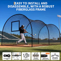 Garvee 32Ft Baseball Batting Cage With Frame & Net For Backyard Or Field Practice, Durable Polyester Net, 32x12x8 Ft, Black