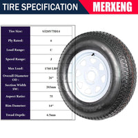 Garvee ST205/75D14 Trailer Tires, Set of 2, Load Range C 6PLY, 14" White Spoke Rims, Max Load 1760 LBS, 5 Lug on 4.5", Durable All-Terrain Design for Utility & Boat Trailers