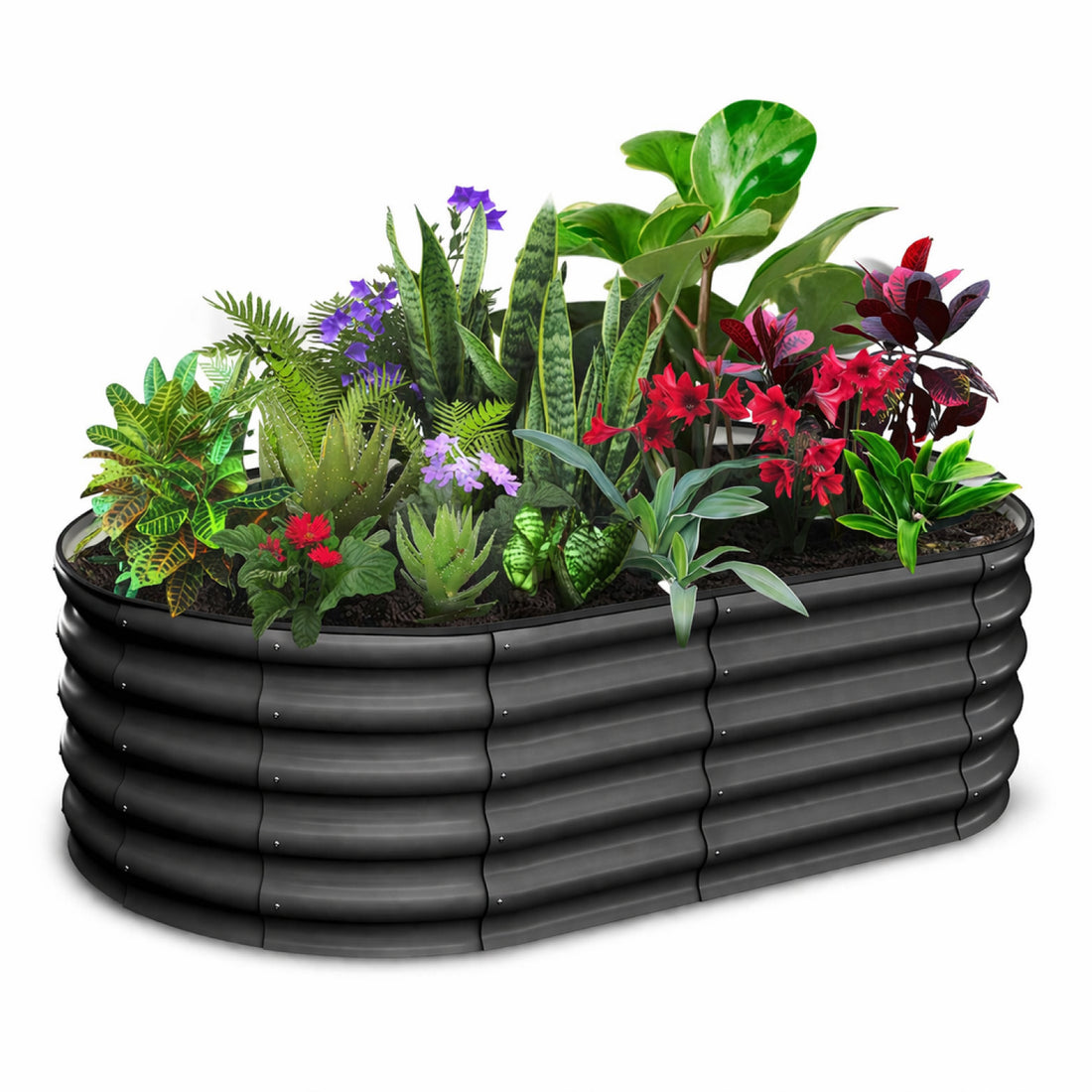 Garvee Versatile Galvanized Metal Raised Garden Bed 8x2x1FT Oval & Rectangular Planter Box Gray for Outdoor Vegetable Flower Herb Gardening
