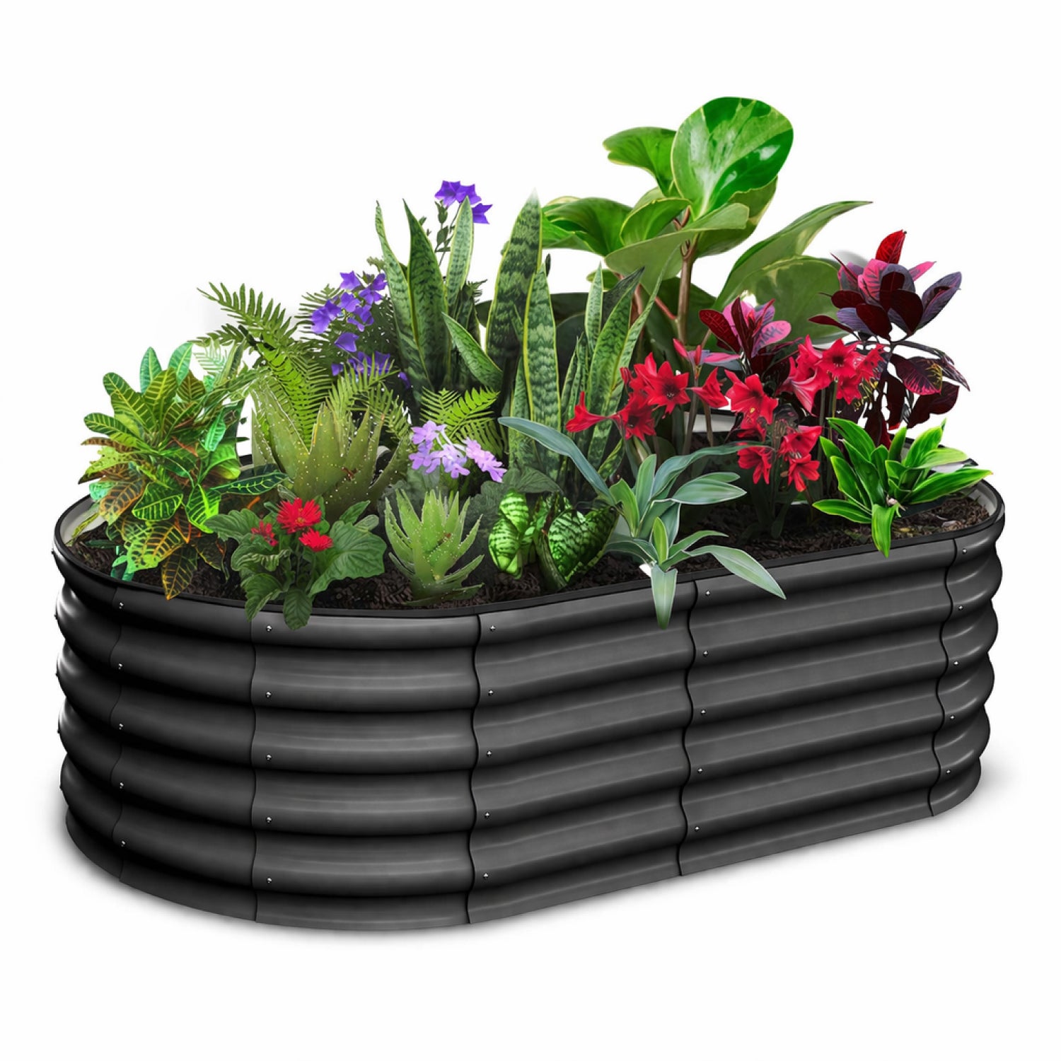 Garvee Versatile Galvanized Metal Raised Garden Bed 8x2x1FT Oval & Rectangular Planter Box Gray for Outdoor Vegetable Flower Herb Gardening