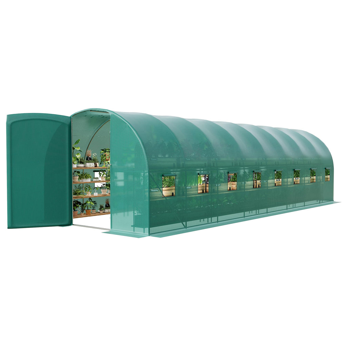 Garvee Large 27x10x7 ft Outdoor Walk-in Greenhouse with 16 Mesh Windows & Swing Door, Heavy-Duty Galvanized Steel Frame, Green
