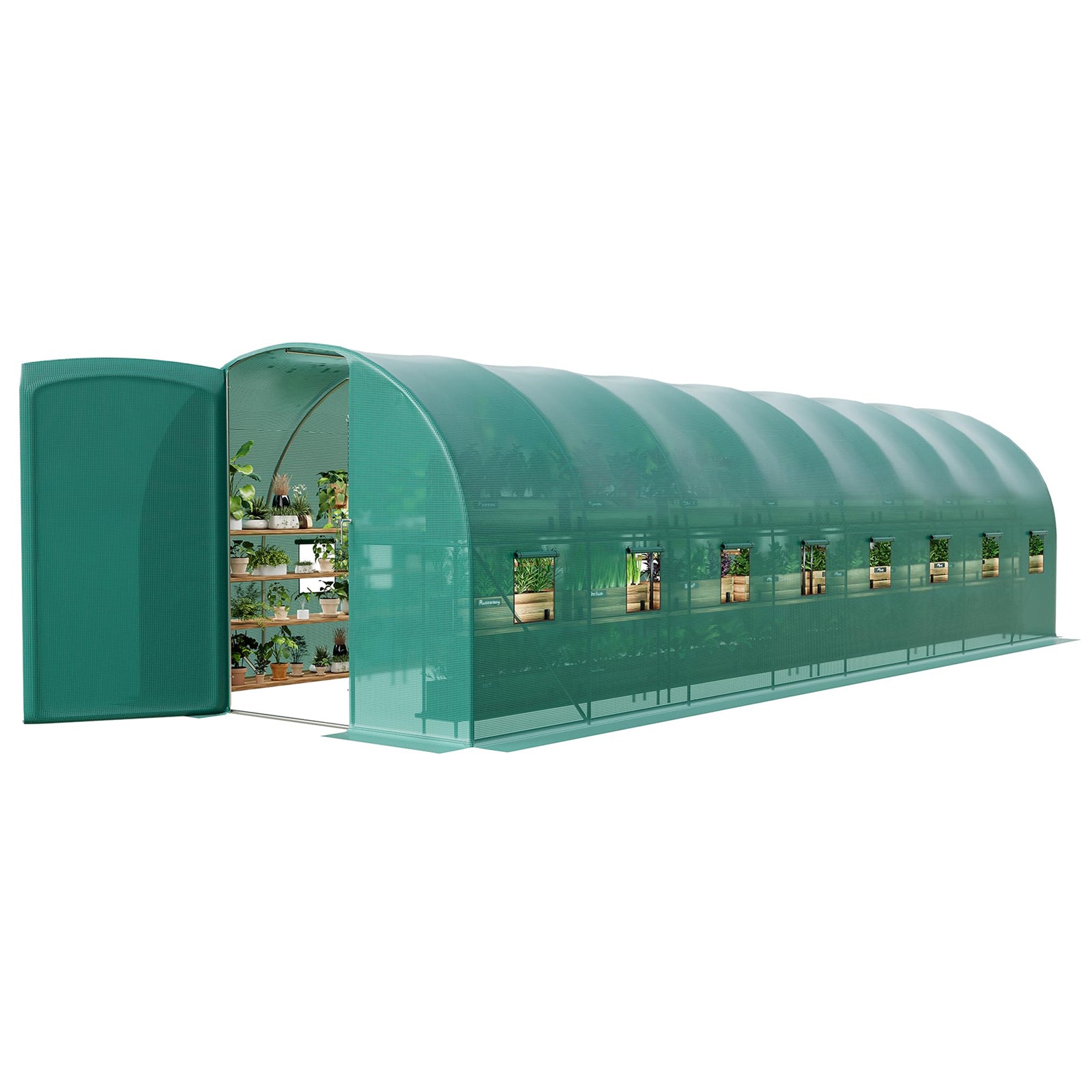 Garvee Large 27x10x7 ft Outdoor Walk-in Greenhouse with 16 Mesh Windows & Swing Door, Heavy-Duty Galvanized Steel Frame, Green