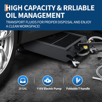Garvee Low Profile Oil Drain Pan 20-Gallon with 180W Electric Pump, Folding Handle, Carbon Steel, 8FT Hose, Wheels - Cars, SUVs, Trucks