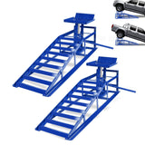 Garvee Heavy-Duty Hydraulic Car Ramps 5T Capacity Adjustable 9.3-14 Inch Height Anti-Slip Triangular Plate Ring Chain Bolt for Cars SUVs Light Trucks - Blue