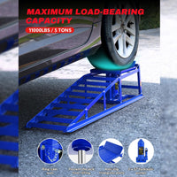 Garvee Heavy-Duty Hydraulic Car Ramps 5T Capacity Adjustable 9.3-14 Inch Height Anti-Slip Triangular Plate Ring Chain Bolt for Cars SUVs Light Trucks