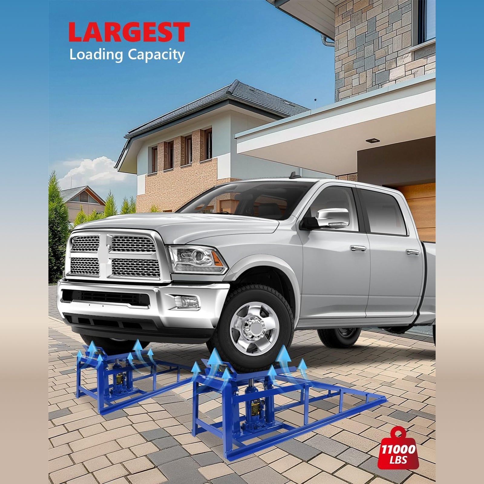 Garvee Heavy-Duty Hydraulic Car Ramps 5T Capacity Adjustable 9.3-14 Inch Height Anti-Slip Triangular Plate Ring Chain Bolt for Cars SUVs Light Trucks