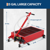 Garvee 25 Gallon Oil Drain Pan with 110V 180W Electric Pump, Metal Cart, 8FT Hose, Folding Handle, Wheels, for Cars, SUVs, Trucks, Buses, RVs