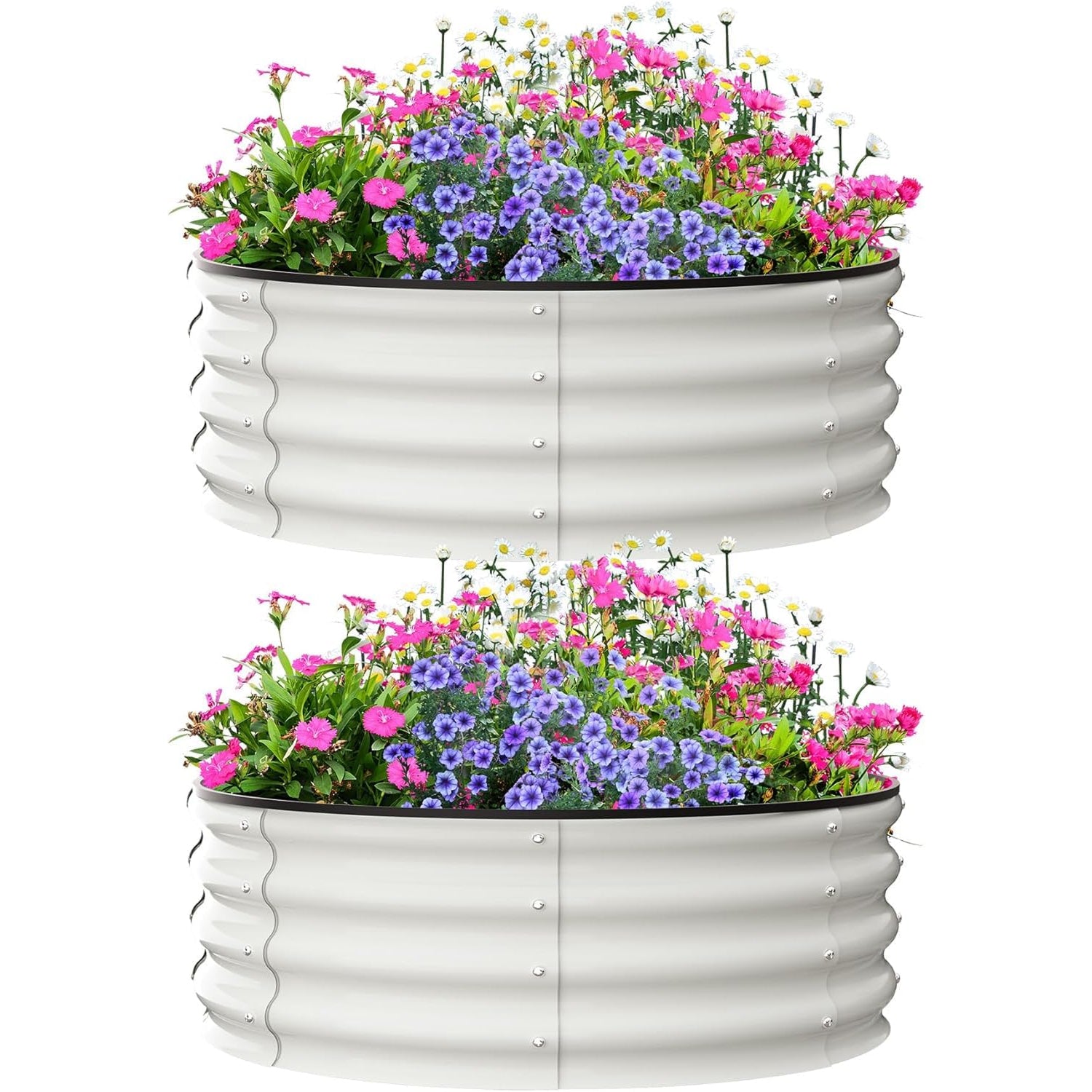 Garvee 2-Pack 3x3x1 FT Galvanized Metal Raised Garden Beds Durable Round Planters for Vegetables Flowers Herbs