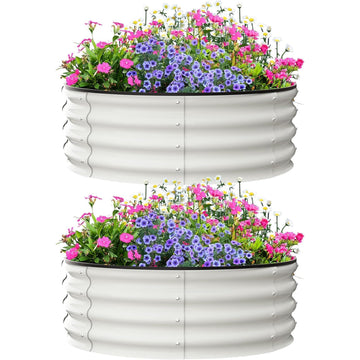 Garvee 2-Pack 3x3x1 FT Galvanized Metal Raised Garden Beds Durable Round Planters for Vegetables Flowers Herbs