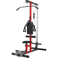 Appareil de musculation Garvee LAT Pulldown Machine 5-en-1, appareil à câble pour salle de sport à domicile, double poulie, capacité de 181 kg, hauteur réglable, 69,8 cm (L) x 140 cm (l) x 193,8 cm (H) Rouge