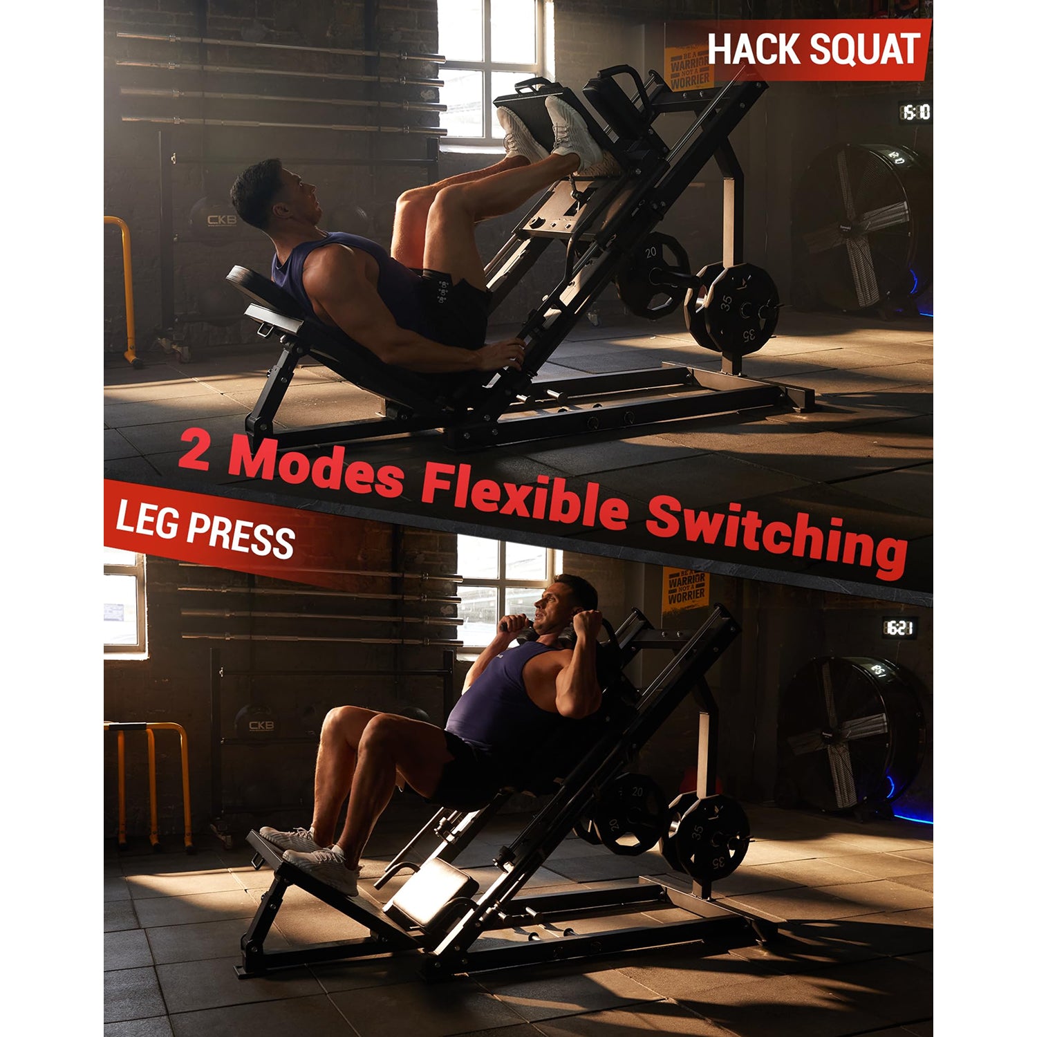 Machine de presse à cuisses et de hack squat Garvee 2-en-1 pour salle de sport à domicile, en acier massif, angles réglables, noir