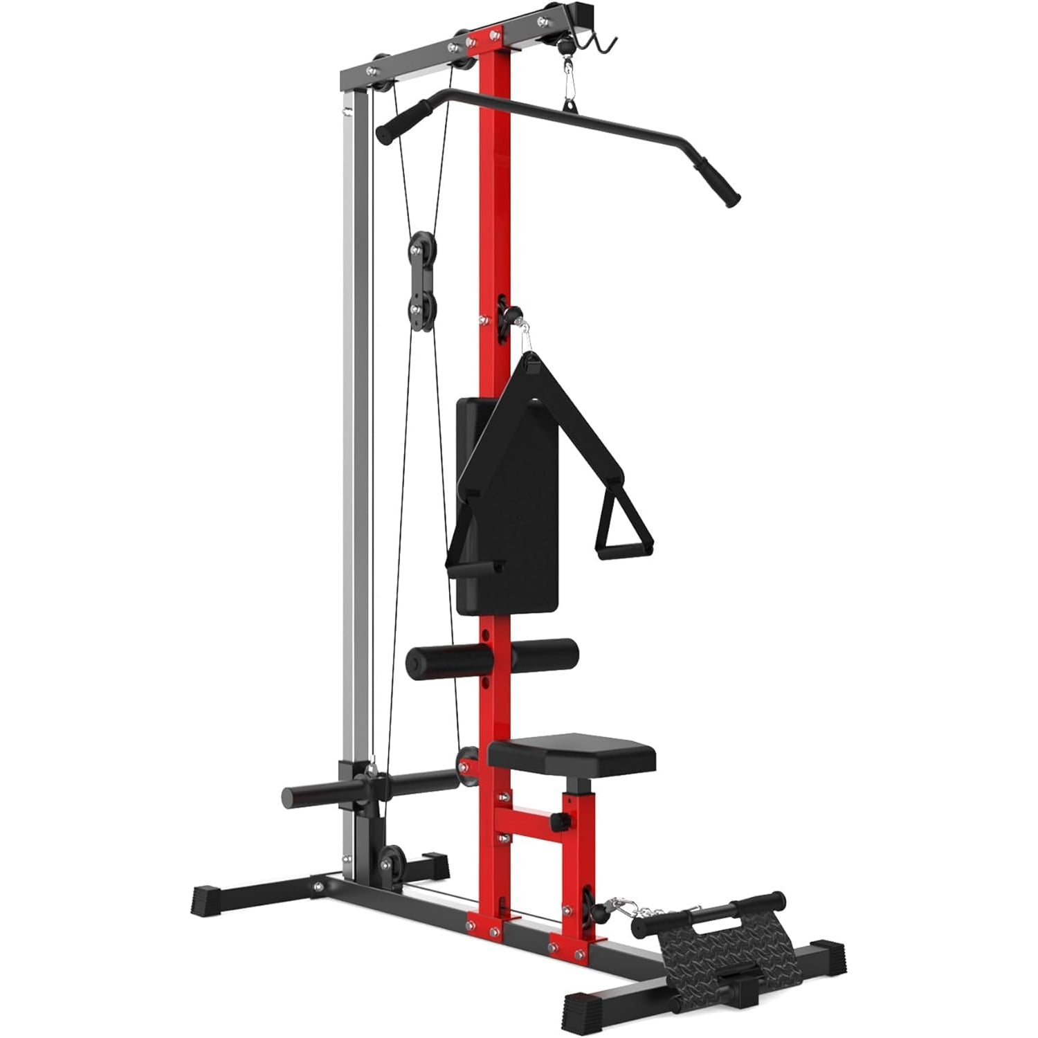 Appareil de musculation Garvee LAT Pulldown Machine 5-en-1, appareil à câble pour salle de sport à domicile, double poulie, capacité de 181 kg, hauteur réglable, 69,8 cm (L) x 140 cm (l) x 193,8 cm (H) Rouge
