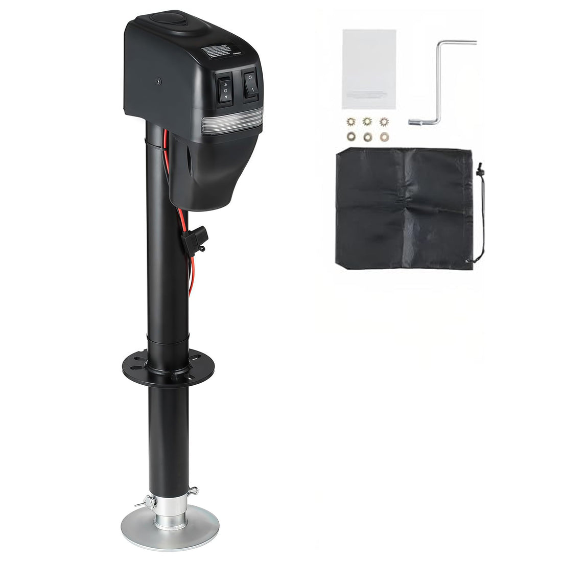 Garvee 3500 lbs RV Electric Power Tongue Jack - 12V DC with Adjustable Height 10"-34", Waterproof Cover and Wiring for Trailers, Horse Trailers, Utility Trailers, and Yachts, Black