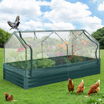 Garvee Galvanized Raised Garden Bed Kit with Cover Heavy-Duty Modular Metal Planter for Vegetables, Reinforced Panels, Optimal Drainage, Durable Steel